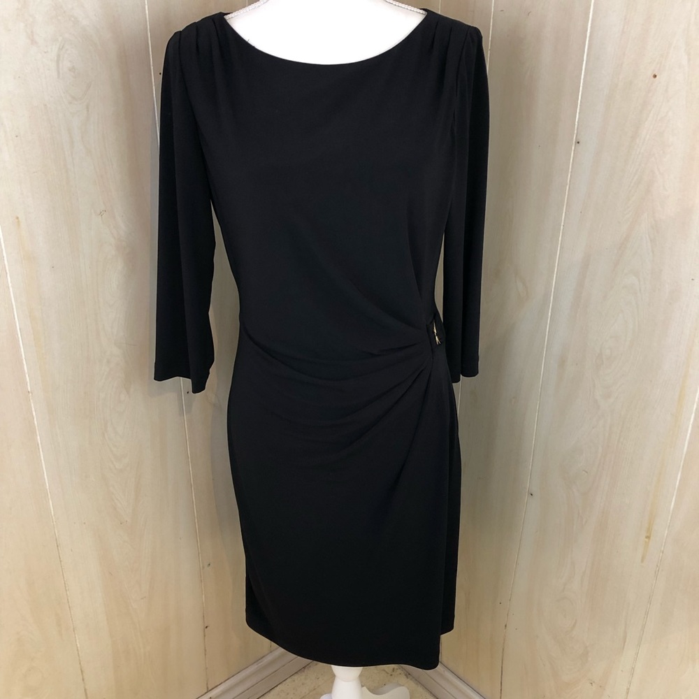 Tahari Black Shirred Dress